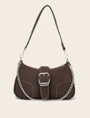 ステッチ、バックル ＆ チェーンデコレーション バゲットバッグ