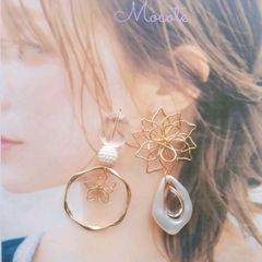 雪の花❁*  氷ドロップ アシンメトリー  ピアス/イヤリング