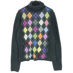 美品 TALBOTS タルボット アーガイル柄 長袖 タートルネック ニット L グレー レディース 古着