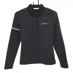 【美品】ジェイジェーン 長袖ポロシャツ 黒×白 袖2ライン 裏微起毛 韓国モデル  レディース S ゴルフウェア J.JANE