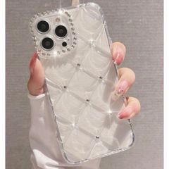 iPhone用ケース シルバーストーン キルティングケース 凸凹 大人 きらきら 可愛い スマホケース カバー ソフト キルティングデザイン レディース 女性 かわいい カワイイ シルバー お洒落 キルティング (クリア 透明 SE3/SE2/8/7用)