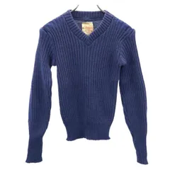コマンドニット 英国製 エルボーパッチ Vネック 長袖ニット 02/83 ネイビー系  セーター レディース 【中古】  【230305】