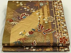 平和屋着物◎六通柄袋帯　花蝶文　金糸　正絹　逸品　CAAL6716qv