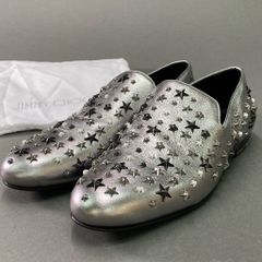 5e10 JIMMY CHOO ジミーチュウ スリッポン ローファー スタースタッズ サイズ41 1/2 メタリックシルバー レザー メンズ イタリア製