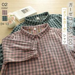 チェック柄 ガーゼ シャツ 夏 レディース ガーゼシャツ 半袖 ダブルガーゼ シャツブラウス トップス 七分袖?五分袖 ゆったり 体型カバー 2重ガーゼ ナチュラル  zzr06309173c52