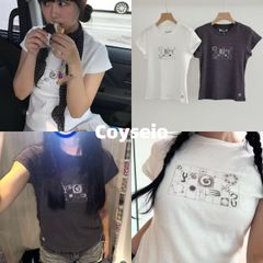 新品 韓国 COYSEIO コイセイオ COY WAFFLE T-SHIRT 人気 半袖 Tシャツ ファッション Y2K 人気 春夏 かわいい おしゃれ レディース【2色選択可能】