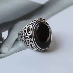 ヴィンテージ リング メンズ 天然石 ブラックストーン オニキス 瑪瑙 開口調整可能 トレンド 指輪 アクセサリー