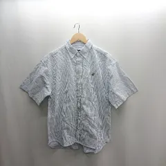 ◇ ⊂ ◎ BEVERLY HILLS POLO CLUB ストライプ柄 半袖 シャツ サイズL オフホワイト ブルー メンズ E  【1502180004858】