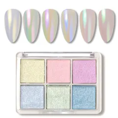 6色 固形ネイルパウダー パレット ネイルパウダー ニュアンスネイル メタリックパウダー ジェルネイル (オーロラ)