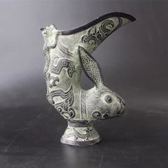 珍品 旧蔵 金属製 浮き彫り 極美品 兎模様 動物様 酒器 祭器 盃 杯 収蔵品 鑑賞　中国美術品