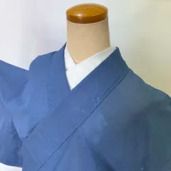 色無地 夏 絽 夏用 洗える着物 裄64.7cm 身丈163.5cm 花柄 お洒落着 普段着 礼装 ポリエステル 青 美品 M サイズ 4209