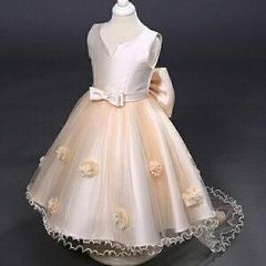 キッズ ドレス パーティー お姫様 子供服 ピアノ発表会 ワンピース 七五三 女の子 子供ドレス 衣装 女の子ドレス フォーマル フラワーガール リボン ノースリーブ 袖なし 上品 可愛い 120サイズ シャンパン da051g4