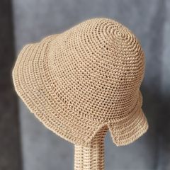 サマーハット：春夏用・フリルブリム《オートミール》ハンドメイド