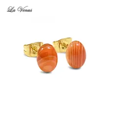 ✴︎8月誕生石✴︎ 天然石 カーネリアン サードニクス ピアス オーバル カボション 10×8mm サージカルステンレス 316 金属アレルギー対応 両耳用 ペア