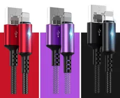 iPhone充電ケーブル Lightening 光る 充電ケーブル 充電 USBケーブル 高速充電 高速データ転送ケーブル ライトニング ケーブル 1.2m LEDライト 急速充電 高耐久ナイロン