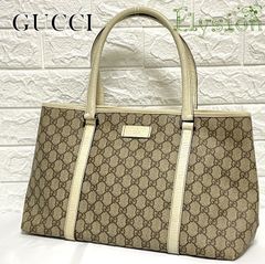 ★GUCCI★グッチ トートバッグ PVC ホワイト×ベージュ ♦A4サイズ・大容量♦ショルダーバッグ・肩掛け