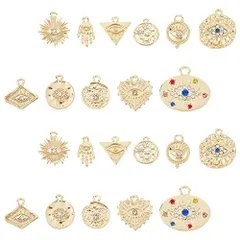 SUNNYCLUE 22個11種 悪魔の目 チャーム ラッキーハンド チャーム ハムサ チャーム ファティマの手 パーツ ハムサの手 ピアス 邪眼 イヤリング ハムサハンド ハンド アイ ネックレス 手 アンティークシルバー デビル 合金 チャーム イービルア