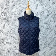 美品　UNIQLO　ユニクロ　ダウンベスト　キルティングベスト　ハイネック　ノースリーブ　キルティング　無地　薄手　春　秋　冬【size XL】　ネイビー　紺　ブルー　青