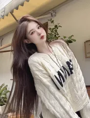 ニット セーター 長袖 ケーブル編み ショート丈 レディース 秋冬 [917]