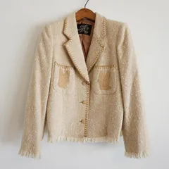 #wnc GKITALIYA 伊太利屋 ジャケット 9 ベージュ シルク混 ラインストーン アニマル柄 フリンジ 刺繍 レディース [873403]