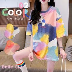 Tシャツ トップス 半袖 タイダイ 柄 絞り 水彩 イラスト カラフル ユニーク おじさん レディース 韓国ファッション おもしろ 個性的 春夏