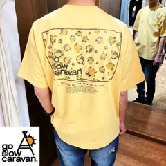 go slow caravan ヒョウ 柄 USA/C スクエア LOGO バックプリント ゆったり TEE ☆ メンズ 男女兼用 ユニセックス ブルー 半袖 プリント T シャツ 豹柄