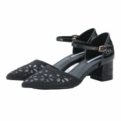 [MORE AUNI] オケージョン パンプス レディース 結婚式 ポインテッドトゥ ビジュー チャンキーヒール 5cm ブラック ベージュ ゴールド シルバー ワインレッド 歩きやすい 安定感 快適 3426  [ブラック / 3426] [24.0 cm]