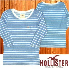 HOLLISTER ホリスター レディース 長袖 Tシャツ ボーダー ライトブルー 　七分袖　アメカジ サーフ ブランド ファッション インポート カジュアル ヴィンテージ スタイル 正規 商品 34