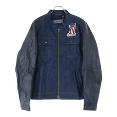 HARLEY DAVIDSON (ハーレーダビッドソン) Arterial Denim Jacket レザー切り替え ワッペンロゴ ジップアップ デニムジャケット ネイビー/ブラック 98122-20VM