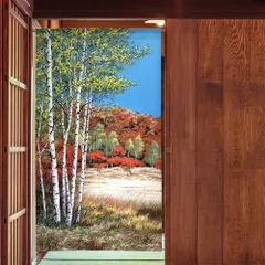 【MINIBOX 桐生の暖簾制作工房 正規販売店】【匿名配送 ネコポス 全国送料無料】のれん「紅葉白樺」85x150cm【日本製】風景 景色 目隠し のれん 暖簾 間仕切り 和柄 和風 洋柄 洋風 タペストリー ポスター
