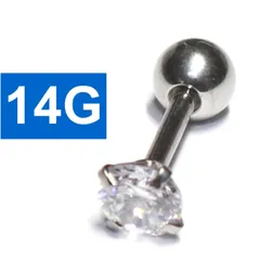 2個セット 14G ジュエル付き ストレートバーベル ボディピアス  バーベル ジュエル 軟骨ピアス サージカルステンレス ピアス 金属アレルギー キラキラ プレゼント シンプル　シルバー CZダイヤ