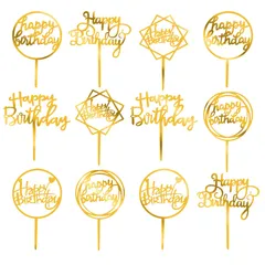 【数量限定】ケーキトッパー 誕生日 ケーキ飾り 12点セット ケーキ挿入カード Happy Paready Birthday ハッピーバースデー デコレーション 装飾 (ゴルード)