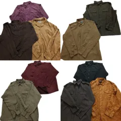 古着卸 まとめ売り フェイクスエード 長袖シャツ 10枚セット (メンズ 2XL /3XL ) 開襟シャツ ダブルフラップ チェック 中古 古着 NB7931