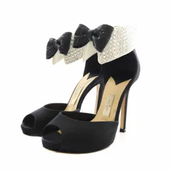 ケイトスペード KATE SPADE サンダル パンプス ハイヒール オープントゥ ビジュー リボン サテン 6 23cm 黒 ブラック /AS ■OS