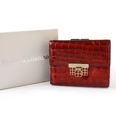 MOH25058 未使用 PINKY&DIANNE ピンキー&ダイアン 財布 三つ折り エナメル レッド×ゴールド