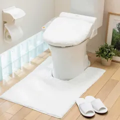新品 ベルーナ(BELLUNA) トイレマット ロング 洗える おしゃれ 耳長 ワイド 滑り止め 抗菌防臭 無地 ふわふわ へたりにくい マイクロ素材 単品 フタカバー (283970-001)