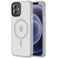 【米軍規格・MagSafe対応】Gtsoho iPhone 12 / 12 Pro 用 ケース 半透明 マグネット搭載 耐衝撃 マット感 黄ばみなし ストラップホール付き マグセーフ対応 ワイアレス充電対応 グレー 0