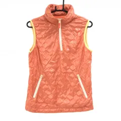 【超美品】アディダス アウターベスト オレンジ 総柄型押し ハーフジップ フード収納可  レディース M/M ゴルフウェア サンプル品 adidas