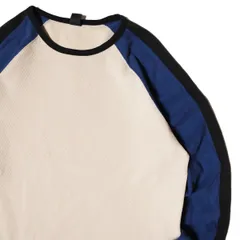 00's ギャップ GAP ラグランスリーブ コットン サーマル Tシャツ 長袖 (L) 黒×青×生成り系 無地 リブ無し 袖ライン ロンT 旧タグ 2003年 アメリカ古着 USED ビンテージ ヴィンテージ