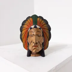 木製　アメリカインディアン　頭部　彫刻　木彫り　ネイティブ　ブックエンド　男女 木製 アメリカインディアン 頭部 彫刻 木彫り ネイティブ ブック