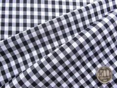 約110×50  1002-ＢＫ  ギンガムチェック 中格子 黒   生地 布 はぎれ おしゃれ