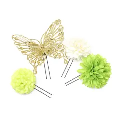 髪飾り 成人式 振袖 前撮り 袴 花 浴衣 夏祭り 花火大会 ４点セット ゴールド 白 黄緑 抹茶 グリーン ラメ 蝶 蝶々 浴衣 髪型 No.9-3781