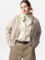 新品◎UNIQLOスフレヤーンVネックXLピンク エアコン対策