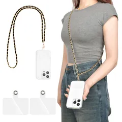 【在庫セール】肩掛け 斜め掛け 1本+透明タグパッチ2枚入り スマホストラップ ストラップ ストラップ ショルダー ショルダー 携帯ストラップ スマホ スマートフォン ゴールド x ストラップ レザー ブラック 全機種対応 スマホ/iPhone