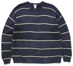 00s L.L.Bean ボーダー コットンニット セーター 紺×ベージュ XL★アウトドア クルーネック オーバーサイズ ビッグサイズ