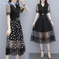 ワンピース レディース ミモレ丈 ブラックワンピース チュールワンピース レース裾 夏 秋 花柄 きれいめ オシャレ 通勤 OL 上品 大きいサイ