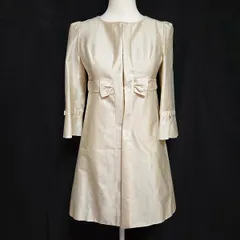 #anc ハロッズ Harrods コート 1 ベージュ 光沢 シルク ノーカラー リボン 小さいサイズ タグ付き 新品同様 レディース [902093]のサムネイル