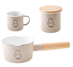 富士ホーロー ミッフィーミルクパン 12cm キャニスター 9cm マグカップ 8cm クレージュ おばけ 3セット