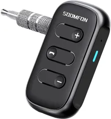 【在庫処分】Aux Bluetooth 5.0 レシーバー - SOOMFON ブルートゥース レシーバー 車載 受信機 3.5mm 超小型 6時間再生 2台同時接続 マイク内蔵 ハンズフリー通話対応【TELEC認証番号：R204-B00520】
