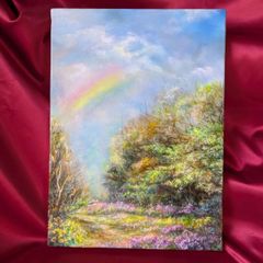 painterTMK真筆【矢車草〜光の祝福】 油絵 風景画 ファインアート 花風景画 【矢車草〜光の祝福】【1点物】矢車草風景画